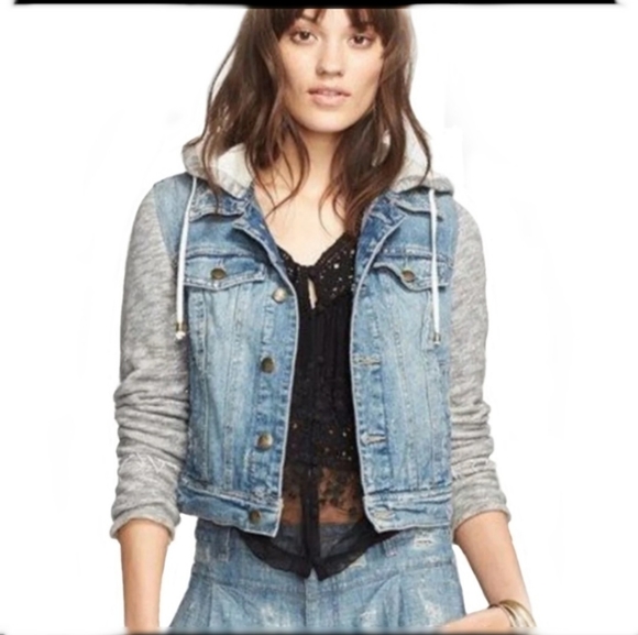 Free People Denim knit hoodie jacket